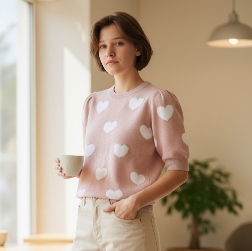 Heart Patterned Tan Sweater